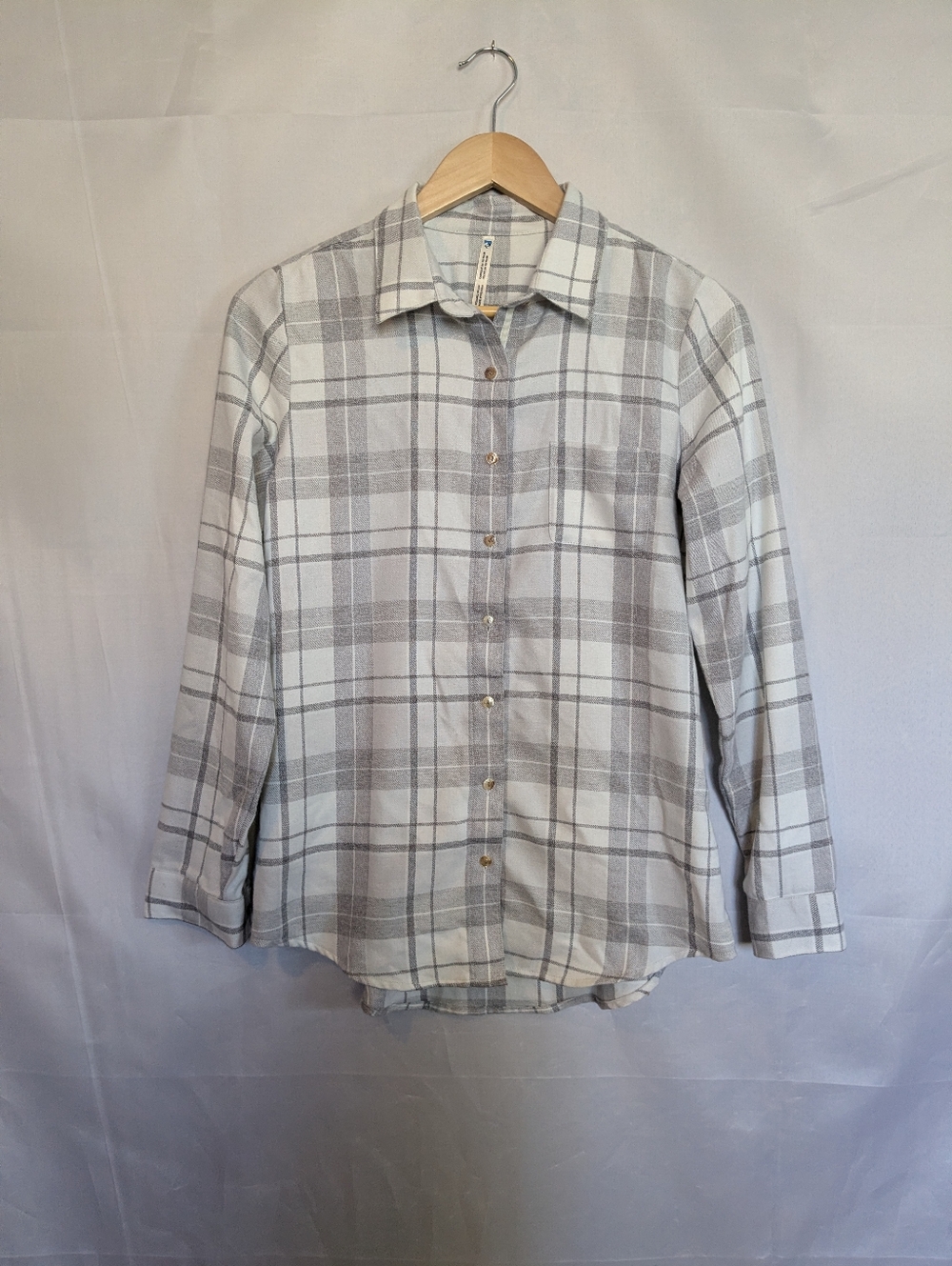 Kuhl Plaid Flannel Shirt Grey White Soft Lightweight Button Down Small Gorpcore